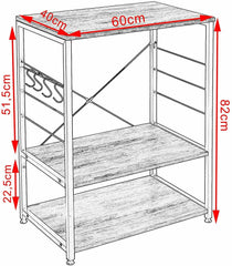 Scaffale 3 Ripiani per Cucina Microonde Forno Scaffalature Legno e Acciaio