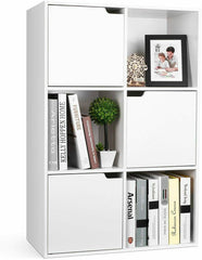 Libreria Scaffale in Legno Portaoggetti Organizer con 6 Cube 3 Ante Bianco