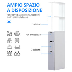 Mobile da Bagno a Colonna in Legno con Ripiani Cassetti Armadietto