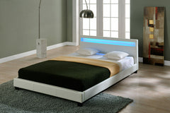 Design LED Letto Matrimoniale Imbottito 140x200cm Telaio Bianco Struttura