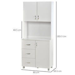 Credenza in Legno Bianco con 2 Armadietti 1 Ripiano Aperto e 3 Cassetti