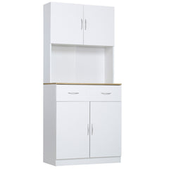 Mobile Cucina con Armadietti e Cassetto in Legno Bianco Alto 180cm