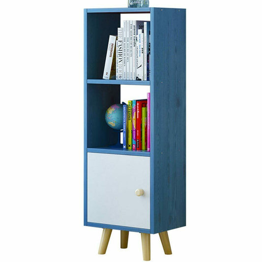 Mobile Libreria 2 Ripiani + Anta Mobiletto Legno Design Moderno 132x30x33cm Blu