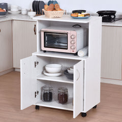 Mobiletto Cucina per Microonde con Armadietto e Ruote in Legno Bianco