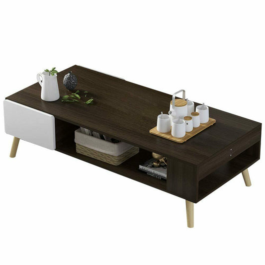 Tavolino Divano Salotto Rettangolare Design Moderno Legno Cassetti Brown