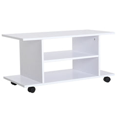 Mobile Basso Carrello Porta TV in Legno Moderno Bianco con Ruote