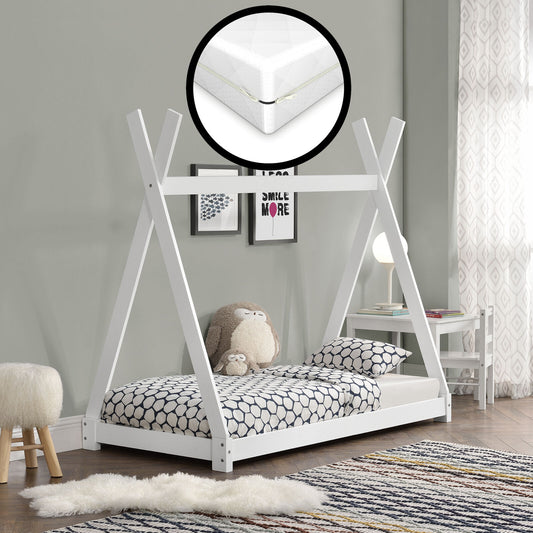 Letto Legno Culla + Materasso Tipi Indiano Bianco