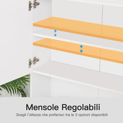 Credenza in Legno Bianco con 2 Armadietti 1 Ripiano Aperto e 3 Cassetti