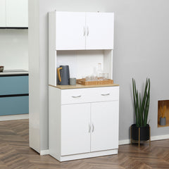 Mobile Cucina con Armadietti e Cassetto in Legno Bianco Alto 180cm