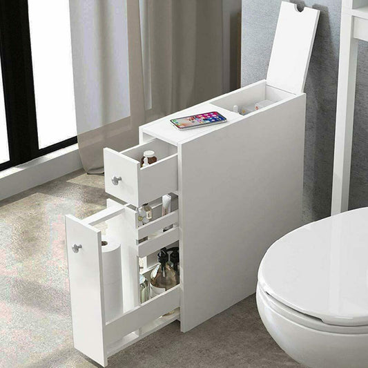 Mobiletto Salvaspazio Bagno Mobile in Legno MDF Bianco con Cassetti