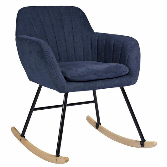 Poltrona Sedia Dondolo Relax Tessuto e Metallo Imbottita Design Moderno Dark Blu