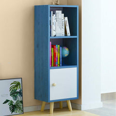 Mobile Libreria 2 Ripiani + Anta Mobiletto Legno Design Moderno 132x30x33cm Blu