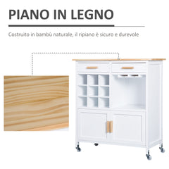 Carrello da Cucina con Ruote Portabottiglie in Legno