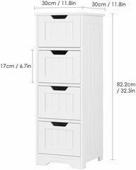 Mobile Bagno Cassettiera da terra Mobiletto Autoportante con 4 Cassetti Bianco