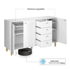 Credenza con 3 Ante e 4 Cassetti Cassettiera Mobiletto