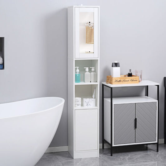 Mobile Bagno Salvaspazio in Legno con Specchio e Mensole Regolabili