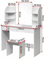 Tavolo da Trucco con Specchio Sgabello Cosmetici Toeletta Tavolino Bianco