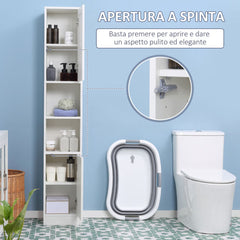 Mobile Bagno Salvaspazio in Legno con Specchio e Mensole Regolabili