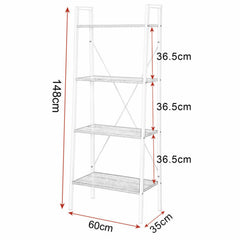 Scaffale a Scala Libreria Portaoggetti in Legno Acciaio con 4 Ripiani