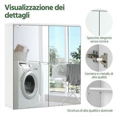 Armadio a Specchio Parete Pensile da Bagno