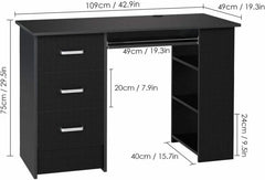 Scrivania con 3 cassetti 1 ripiano Scrittoio Tavolo PC per computer